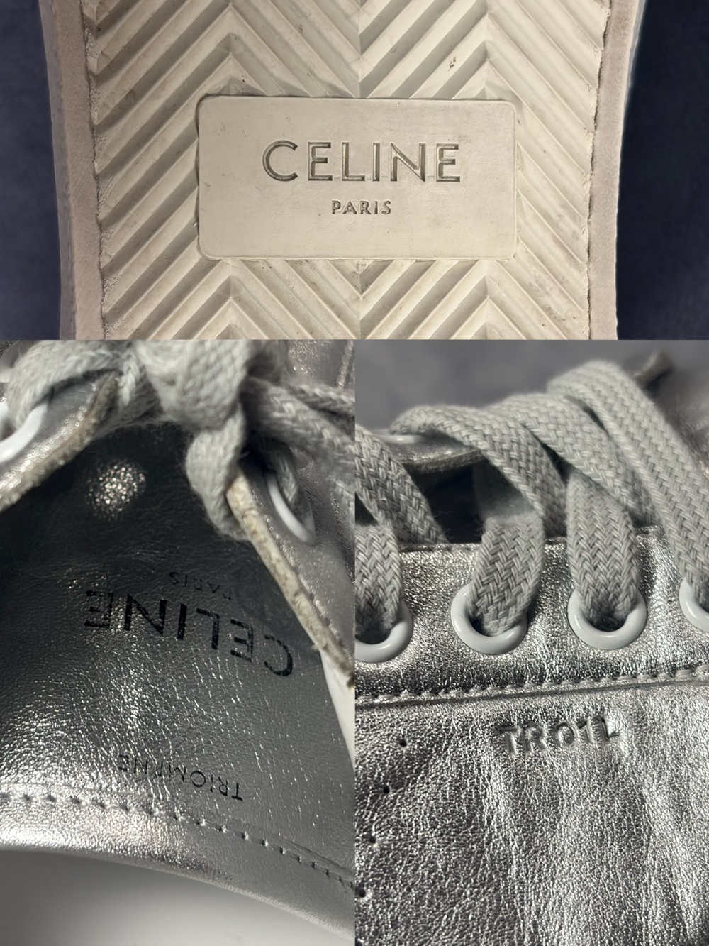 Celine by Hedi Slimane Triomphe TR01L Silver Logo Leather Low Top Sneakers - Picture 10 of 14